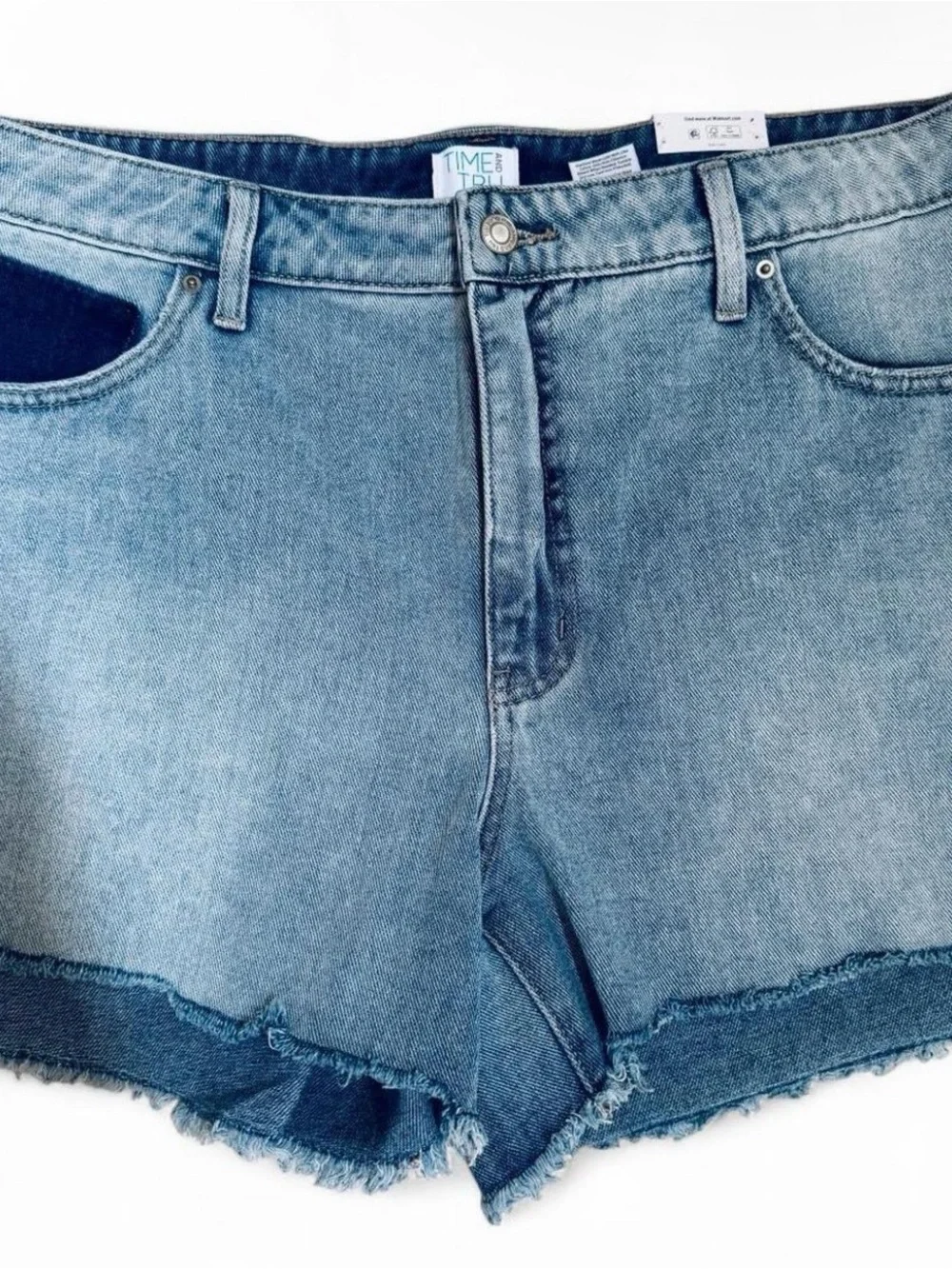 Time and Tru Washed Blue Distressed Denim Cutoff Shorts